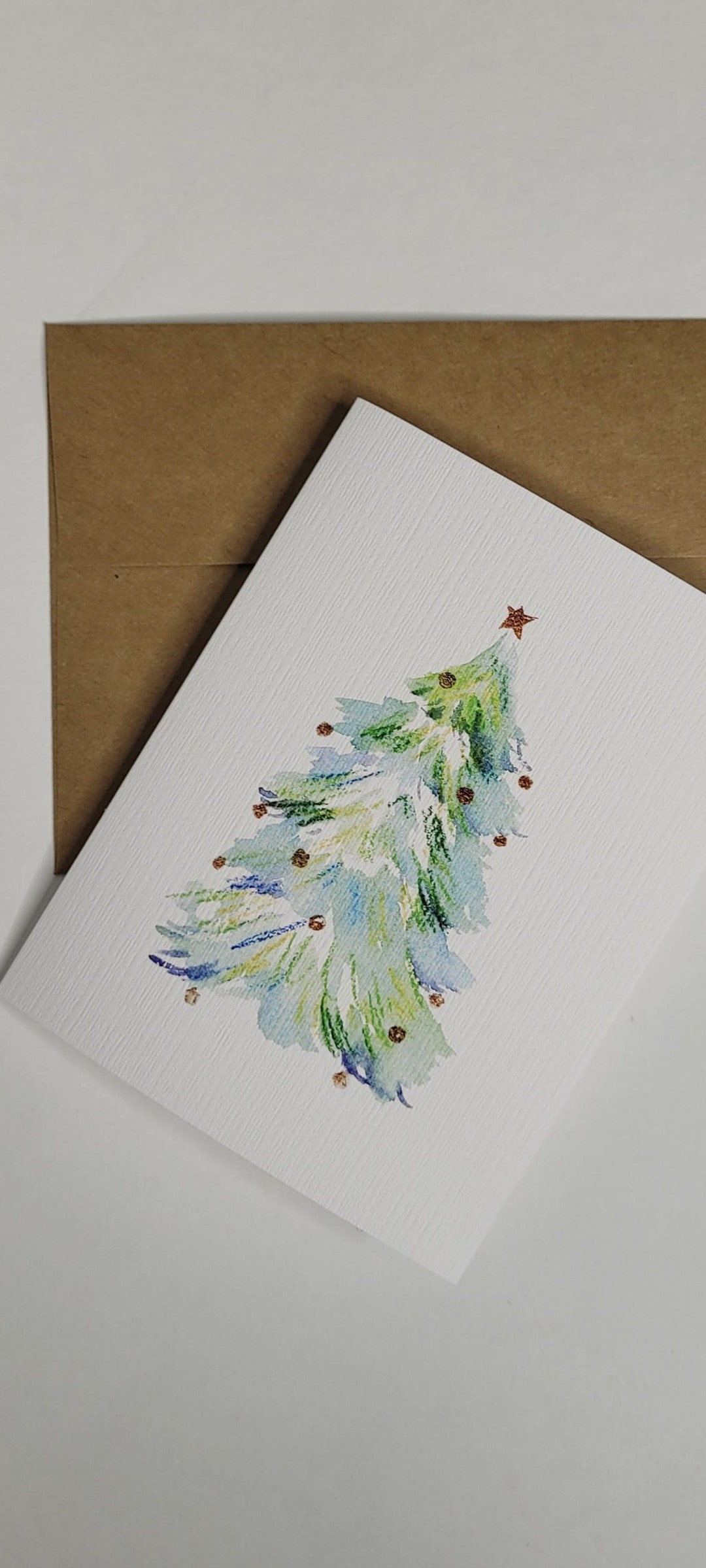 Watercolor Christmas Tree Card Set | Handmade Holiday Greeting (2-pack ...
