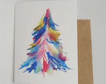 Two Pack Colorful Christmas Tree Card | Cheerful Cards | Folded Greeting Card 5.5 x 4.5" Envelope and Sticker Included