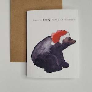 Two Pack Beary Merry Christmas Card| Bear in Santa Hat | Punny Card | Cute Cards | Greeting Card 5.5 x 4.5&quot; Envelope and Sticker Included