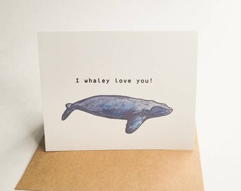 Whale Greeting Card, 4.5 x 5.5" Note Card, Love Card, Folded Card with Sticker and Envelope, Funny Card, Punny Cards