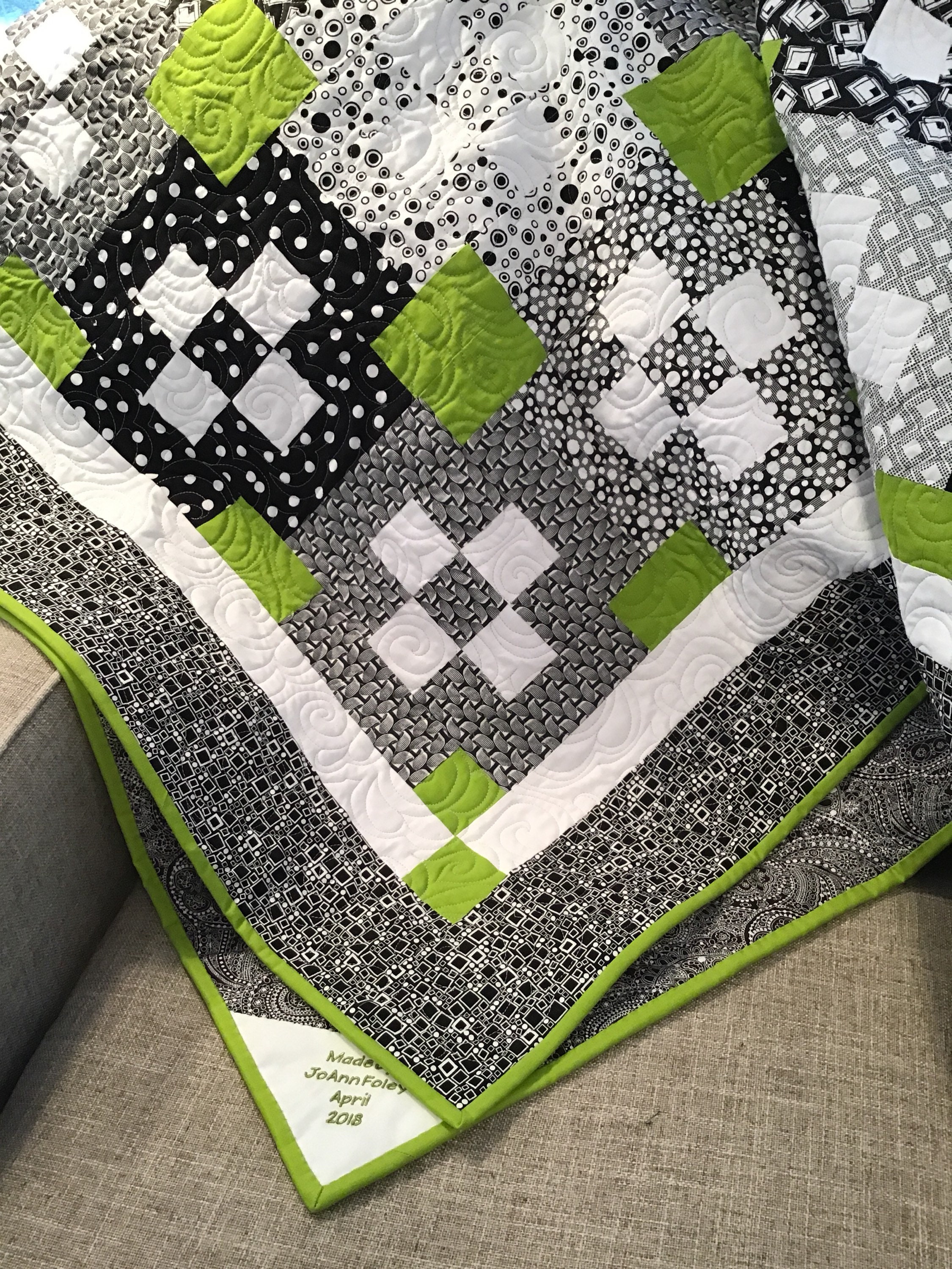 Modern Black White and Green Quilt Etsy