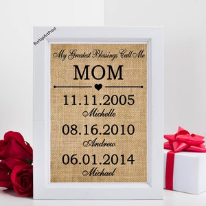 My greatest blessings call me Mom- Dad  personalized burlap print gift, Mother's day gift for mom, present for parents