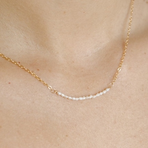 Mini Pearl Bar Necklace For Women, Dainty Necklace, Rice Seed Pearl Necklace, Tiny Necklace, Beach Necklace, Bridal Gift, Summer Jewelry