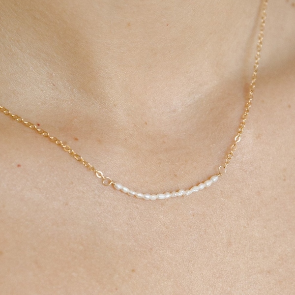 Dainty Pearl Bar Necklace /Freshwater Pearl Necklace 14k Gold Fill Sterling Silver layering necklace/ bridesmaid gift/ bridal necklace