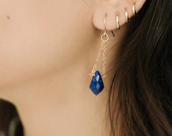 Lapis Lazuli Boho Ljuskronaörhängen - Droppörhängen - Dingelörhängen för kvinnor - Statementörhängen - Blå bröllopsörhängen