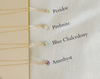 Customizable Pendant Necklace With Different Stones - Rose Quartz, Amethyst, Citrine, Peridot, Prehnite, Hot Pink Chalcedony,Blue Chalcedony
