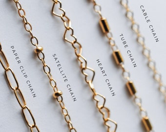Dainty Delicate Minimalist Chain • 14K Gold Filled Bracelet • Bridesmaid Gift • Heart Chain • Paperclip Chain • Satellite Chain • Tube Chain