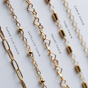 Plain 14K Gold Filled Necklace In Different Styles And Length - Paperchain Necklace, Cable Chain, Tube Chain, Heart Chain or Satellite Chain