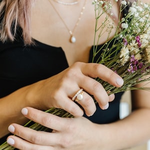 Pearl Wedding Band Ring, Women Stacking Ring, Dainty Pearl Ring, Bridal Jewelry, Wedding Gift, Eternity Ring, Engagement Ring, Promise Ring