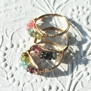Rainbow Tourmaline Band Ring, Birthstone Ring, Gemstone Ring, Minimalist Stacking Ring, Crystal Ring, Statement Ring, Tourmaline Jewelry