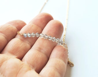 Labradorite Dainty Bar Necklace In 14K Gold Fill Or Sterling Silver - Non Tarnish