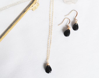 Black Onyx Jewelry Earrings Necklace Set • Onyx Jewelry • Gifts For Her • Protective Stone Jewelry • Gemstone Jewelry • Goth Jewelry