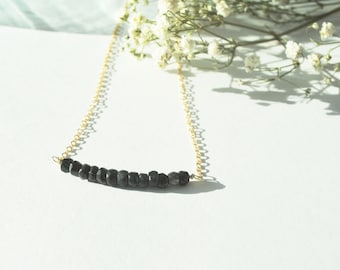 Black Tourmaline Necklace/ Gemstone Bar Minimalist crystal gold fill sterling silver layering jewelry gift healing protection