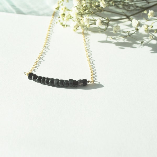 Black Tourmaline Necklace/ Gemstone Bar Minimalist crystal gold fill sterling silver layering jewelry gift healing protection