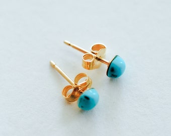 Gold Turquoise Stud Earrings • Turquoise Jewelry • 14K Gold Filled • Hypoallergenic • December Birthstone • Gemstone Stud Earrings