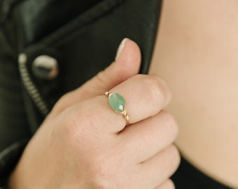 Green Aventurine Ring, Wire Wrapped Ring, Oval Ring, Stacking Ring, Gemstone Ring, Sterling Silver, 14k Gold Filled, Custom Sized Ring