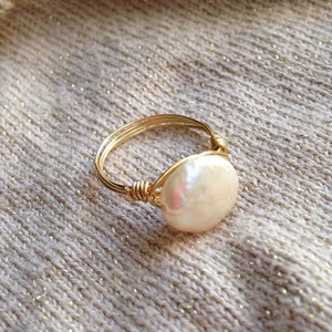 Pearl Ring Freshwater Coin - Statement Ring - Gold Pearl Ring - Mother Of Pearl - Engagement Ring - Silver Pearl Ring - Wedding Promise Ring