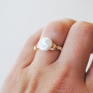 Pearl Ring Freshwater Coin // Bridesmaid Jewelry //Statement Promise Ring // Gifts for her// June Birthstone Jewelry image 2