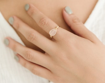 Rose Quartz Ring, Wire Wrapped Ring, Oval Ring, Stacking Ring, Gemstone Ring, Sterling Silver, 14k Gold Filled, Custom Sized Ring