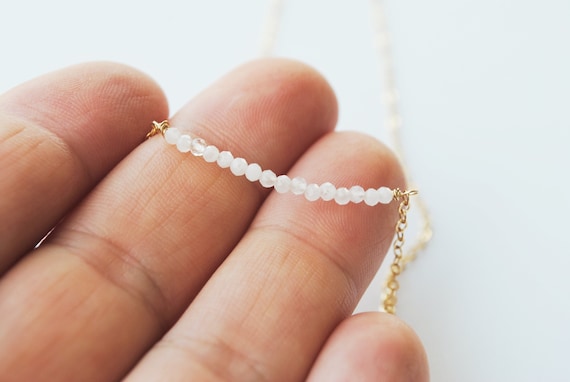 Rainbow Moonstone Bead Bar Necklace Sterling Silver Rainbow Moonstone Bead Bar Necklace Sterling Silver