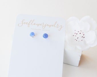 Blue Chalcedony Earrings, Women Stud Earrings, Gemstone Jewelry, Hypoallergenic Earrings, Gift For Her, Hammered Earrings, Boho Earrings
