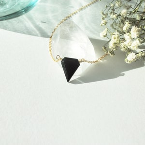 Black Tourmaline Necklace/ Shield of protection hamsa evil eye necklace/gold fill sterling silver minimalist layering jewlery image 4