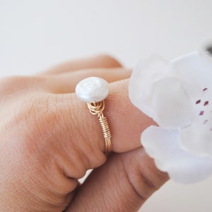 Pearl Ring Freshwater Coin // Bridesmaid Jewelry //Statement Promise Ring // Gifts for her// June Birthstone Jewelry image 5