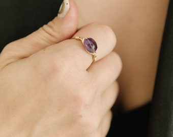 Whispering Amethyst Ring by Seaflowerjewelry • Sterling Silver or 14k Gold Fill • Stackable Wire Wrapped Crystal Ring