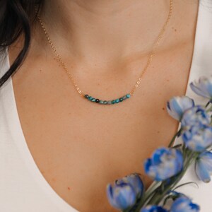 Raw Apatite Gemstone Bar Necklace In 14K Gold Fill Or 925 Sterling Silver - Non Tarnish - Different Lengths