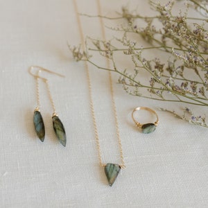 Labradorite threader drop earrings/ minimalist dainty crystal earrings/ gifts for her girlfriend jewelry gift image 2