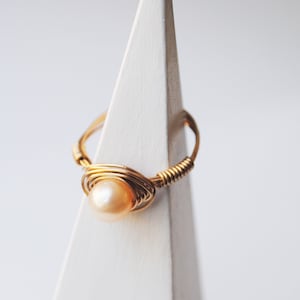 Pearl Gold Silver Wire Wrap Ring by Seaflowerjewelry - Pearl Nest Ring, Freshwater Pearl Ring, Bird Nest Ring, Customizable Ring, Unique