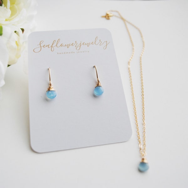 Blue Chalcedony Earrings • Wire Wrapped Handmade Earrings • Everyday Earrings • Bridal Blue Drop Earrings • Spring Jewelry • Gift for Her