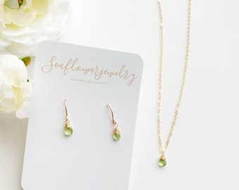 August Birthstone Necklace, Wire Wrapped Peridot Teardrop Necklace, Gold Fill & Sterling Silver, Gifts for Her August Birthday