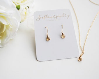 Citrine Jewelry Set • Yellow Gold Earrings And Necklace •November Jewelry Set • Citrine Teardrop Earrings