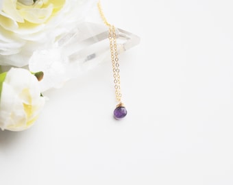 February Birthstone Necklace, Wire Wrapped Amethyst Teardrop Necklace, Gold Fill & Sterling Silver, Gifts for Her February Birthday