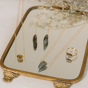 Labradorite threader drop earrings/ minimalist dainty crystal earrings/ gifts for her girlfriend jewelry gift image 5