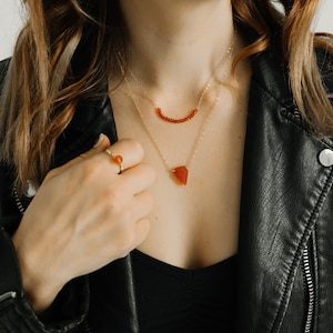 Carnelian Necklace, Carnelian Pendant, Gemstone Necklace, Dainty Necklace, Shield Necklace, Burnt Orange Halloween Costume Accessory, Witchy