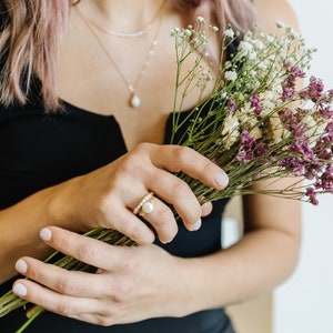 Pearl Ring Freshwater Coin // Bridesmaid Jewelry //Statement Promise Ring // Gifts for her// June Birthstone Jewelry image 3