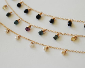 Black Tourmaline Necklace • Multi Gemstone Necklace • Drop Necklace • Rainbow Tourmaline Necklace