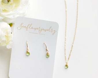 Peridot Jewelry Set/August Birthstone Anniversary Gold Fill or Sterling Silver Peridot Green Necklace Hypoallergenic Earrings/Gifts for her