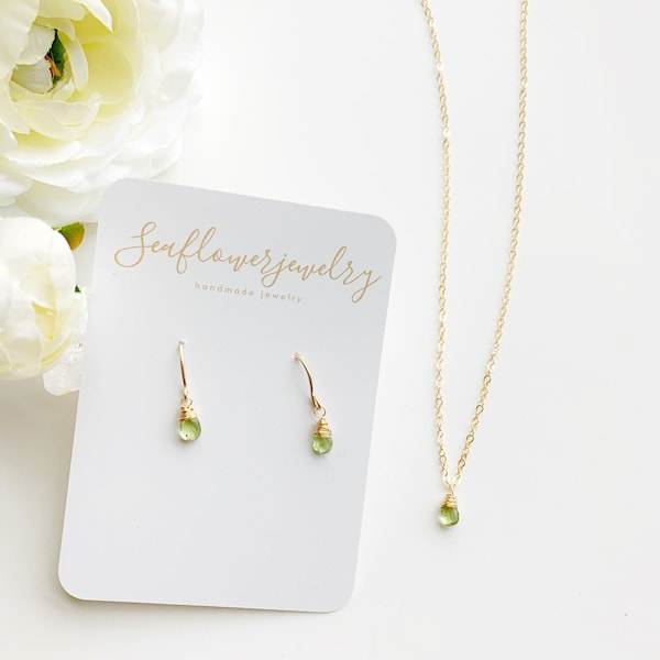 Peridot Jewelry Set • Peridot Earrings • Hypoallergenic • August Birthstone Jewelry • 14K Gold Fill • 925 Sterling Silver • Gifts for Mom