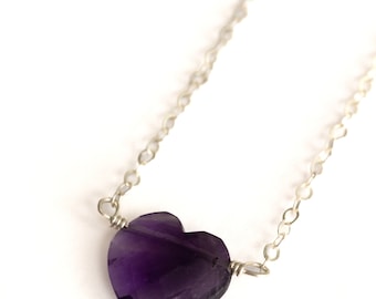 Heart Necklace Amethyst Gold Fill Sterling Silver layering purple crystal Gifts for her Mothers Day