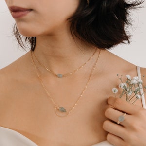 Raw Aquamarine Pendant Necklace/ March Birthstone Art Deco Minimalist Long Statement Necklace/Gold Fill Sterling Silver
