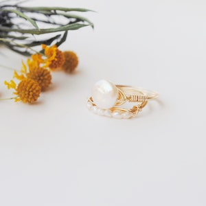 Pearl Ring Freshwater Coin // Bridesmaid Jewelry //Statement Promise Ring // Gifts for her// June Birthstone Jewelry image 6