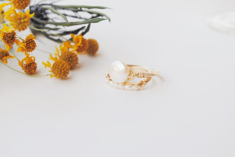 Pearl Ring Freshwater Coin // Bridesmaid Jewelry //Statement Promise Ring // Gifts for her// June Birthstone Jewelry image 6