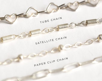 Dainty Silver Chain Bracelet • Sterling Silver Bracelet • Bridesmaid Gift • Heart Chain • Paperclip Chain • Satellite Chain • Tube Chain