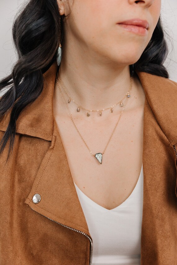 Labradorite Shield Necklace aura Protection Shield A Minimalist Gemstone Statement Piece A Protective and Elegant Necklace Etsy