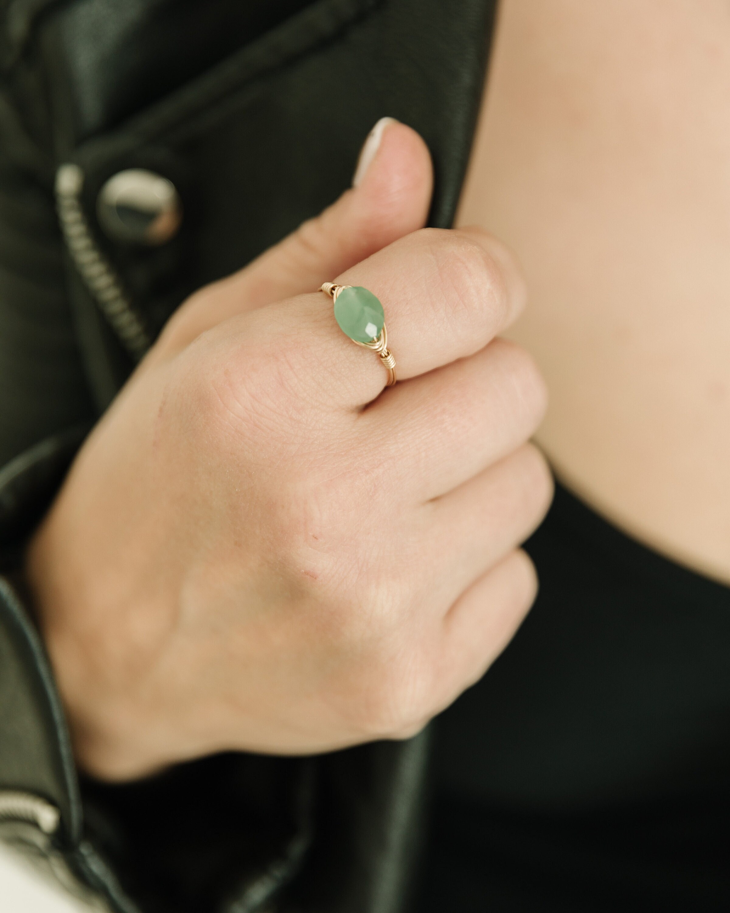 Green Aventurine Ring, Wire Wrapped Ring, Oval Ring, Stacking Ring, Gemstone Ring, Sterling Silver, 14K Gold Filled, Custom Sized Ring