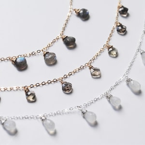 Smoky Quartz Necklace, Labradorite Moonstone Necklace, 14K Gold Fill Necklace Boho Necklace, Labradorite Jewelry,Halloween Costume Accessory