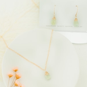 Prehnit Halskette Set, Prehnit Schmuck, Prehnit Anhänger, Edelstein Halskette, Hochzeit Schmuck Set, Kristall Halskette, Boho Halskette